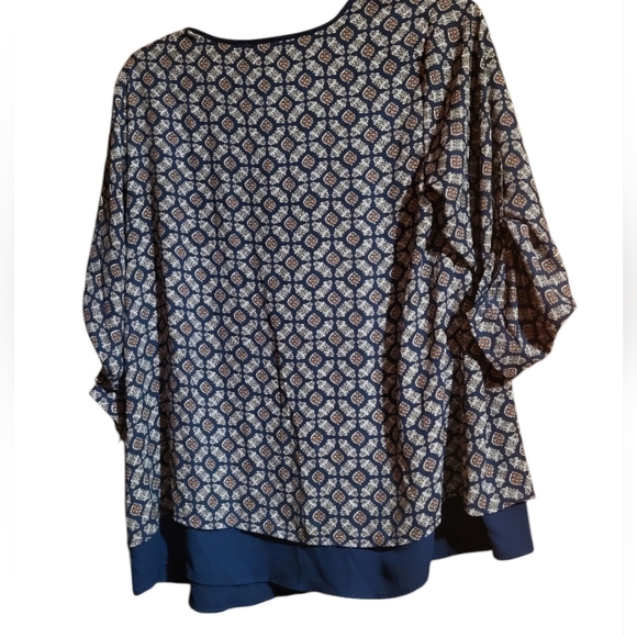 Black Rainn Print Long Sleeve Button 3/4 Sleeve Tunic Style Top Size XL - Picture 2 of 5